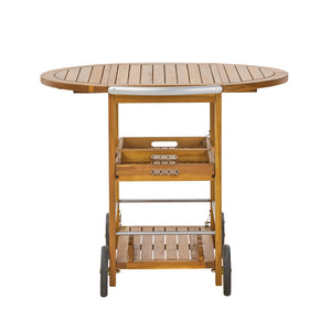 English Elm Outdoor Acacia Wood Rolling Bar Cart with Foldable Top and Removable Serving Trays N779P374686T