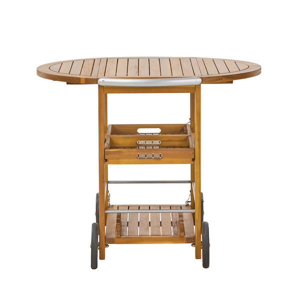English Elm Outdoor Acacia Wood Rolling Bar Cart with Foldable Top and Removable Serving Trays N779P374686T