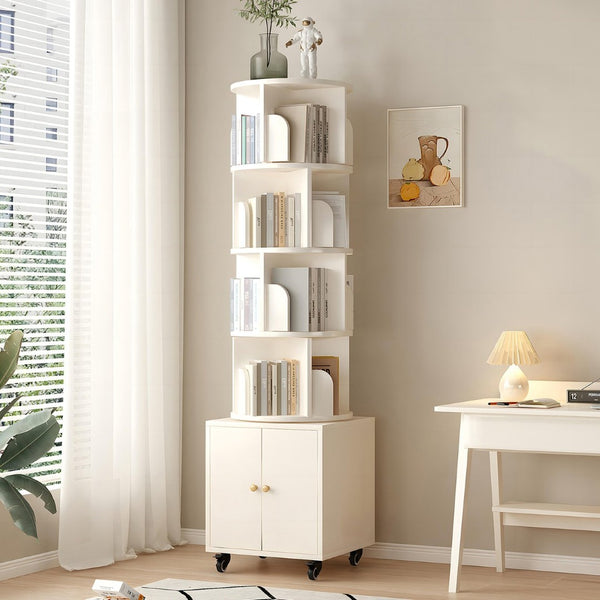 English Elm Rotating 360-Degree 5-Tier Corner Bookshelf With Drawer - Space-Saving Storage For Small Rooms W2641P329223-GIGA