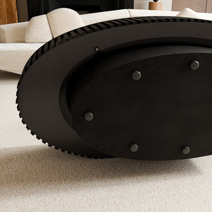 English Elm 47'' Oval Storage Coffee Table Fluted Wood Veneer Lift Lid Sculptural Living Room Accent Black W1435P293221