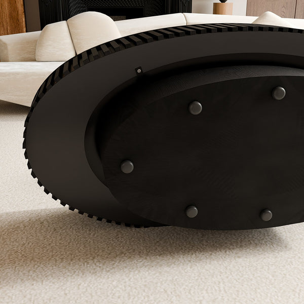 English Elm 47'' Oval Storage Coffee Table Fluted Wood Veneer Lift Lid Sculptural Living Room Accent Black W1435P293221