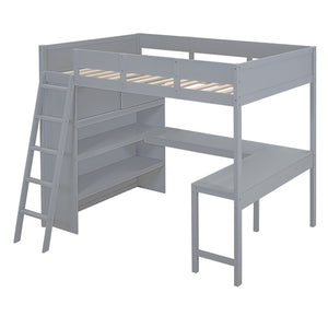 English Elm Full Size Loft Bed with Built-in Desk and Shelving for Kids or Teen Bedrooms LT000802AAE