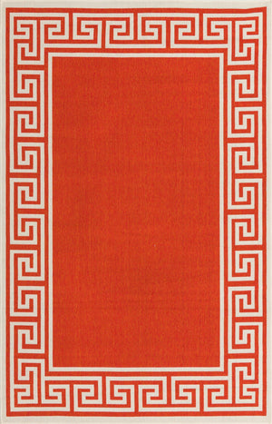 Unique Loom Outdoor Coastal Caye Machine Made Border Rug Rust Red, Ivory 5' 3" x 8' 0"