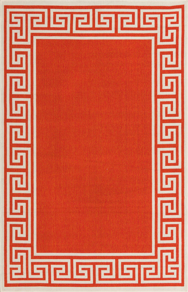 Unique Loom Outdoor Coastal Caye Machine Made Border Rug Rust Red, Ivory 5' 3" x 8' 0"