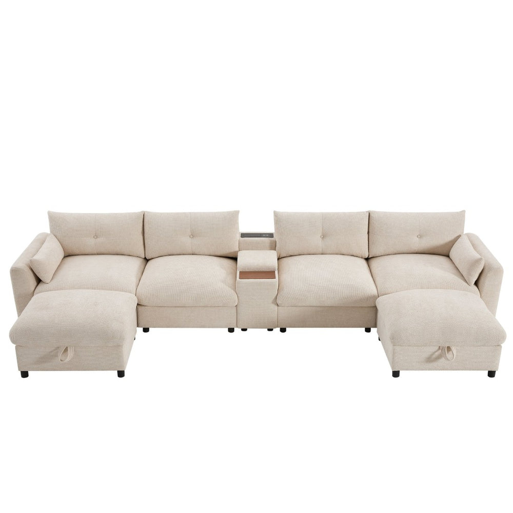 English Elm 142'' Modular Sectional Sofa - 6-Seat U-Shaped Design With Storage Ottoman & Usb Charger N723S9777A-GIGA