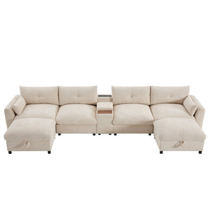 English Elm 142'' Modular Sectional Sofa - 6-Seat U-Shaped Design With Storage Ottoman & Usb Charger N723S9777A-GIGA
