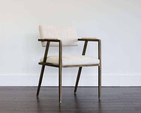 Sunpan Ventouz Dining Armchair - Industrial Mid-Century Modern Design with Rustic Bronze Steel Frame Beige Linen