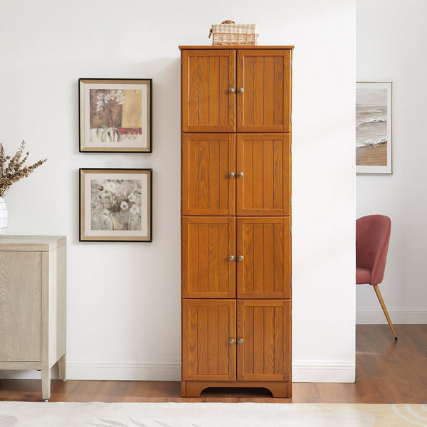 English Elm 72.4" Tall Storage Cabinet with 8 Doors and 4 Shelves, Smooth Surface, Vintage Handles, Sturdy Base and Hinge Oak W2275P269080