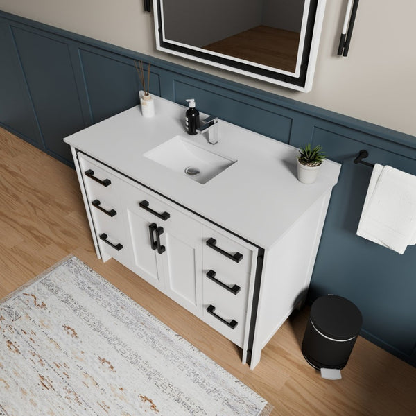 English Elm White Bath Vanity 48" W With Elegant White Quartz Top, Soft-Close Drawers & Ample Storage Options B2731P260600-GIGA
