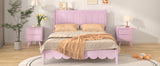 English Elm Full Size Wood Platform Bed Frame, Retro Style Bed With Rectangular Headboard,No Need Box Spring,Pink