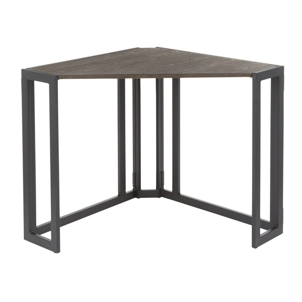 English Elm Roman L-shaped Corner Desk with Espresso Bamboo Top and Black Powder-coated Steel Frame B202P223961