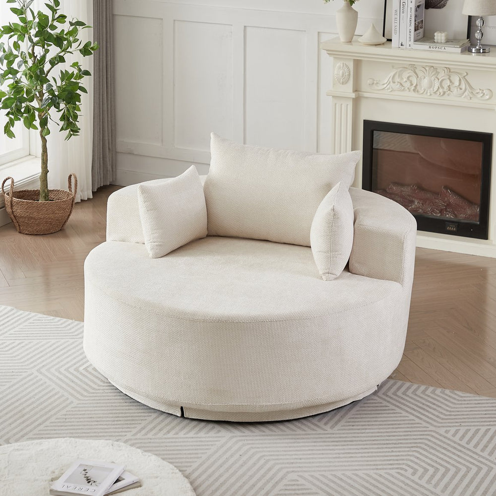 English Elm 55''l 55'l Chenille Foam Swivel Lounge Chair Plush 360 Rotation Modern Seating for Any Room W834S00592