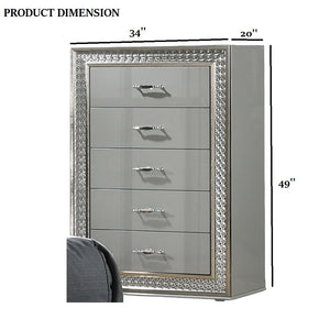 English Elm Glam Metallic Gray 5-Drawer Chest with Scale Molding Trim, Felt Lined Drawers, Durable Wood 49"H B2741P369860