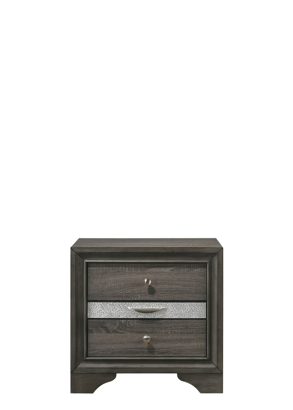 English Elm Naima Gray Finish Nightstand with Jewelry Drawer, Textured Surface, Silver Knobs, Elegant Curved Legs B2726P261247