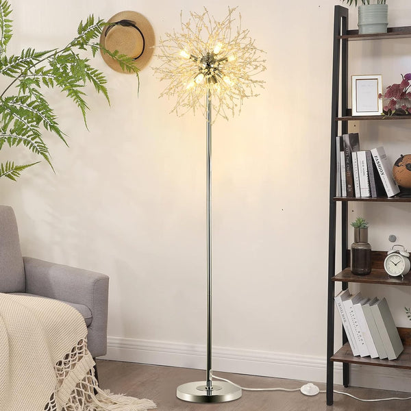 English Elm Crystal Floor Lamp - 69" Modern Chrome Standing Light With 32 Firework Crystals For Elegant Decor W2738P185397