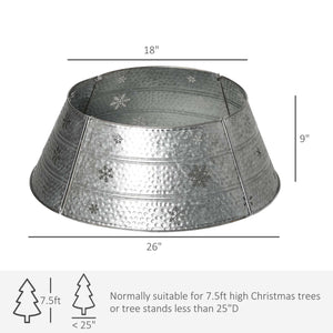 English Elm HOMCOM Steel Christmas Tree Collar Ring Skirt Cover for 7.5ft Trees, Durable Powder-Coated Guard, 26" x 9" Silver W2225P229117