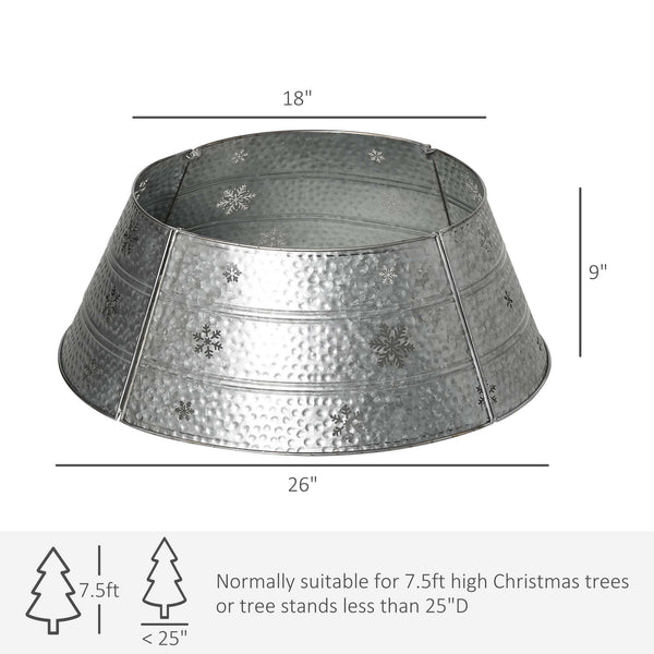 English Elm HOMCOM Steel Christmas Tree Collar Ring Skirt Cover for 7.5ft Trees, Durable Powder-Coated Guard, 26" x 9" Silver W2225P229117