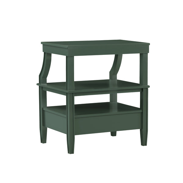 English Elm Newland Vintage Green Storage Nightstand with Drawer, Pull-Out Tray, Fluted Legs & Ample Shelf Space B050P376940