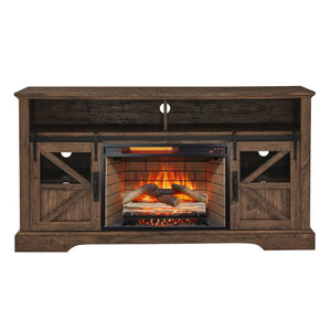 English Elm 60 Inch Farmhouse Electric Fireplace Tv Stand with Led Flame and Cabinet Storage Reclaimed Barnwood W1769S00005
