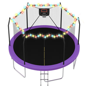English Elm 14ft Backyard Trampoline with Led Lights Basketball Hoop and Galvanized Safety Frame N739P308480A