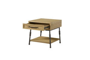 English Elm Accent End Table with Hickory Veneer Open Shelf and Drawer for Modern Living Rooms B2699P447485