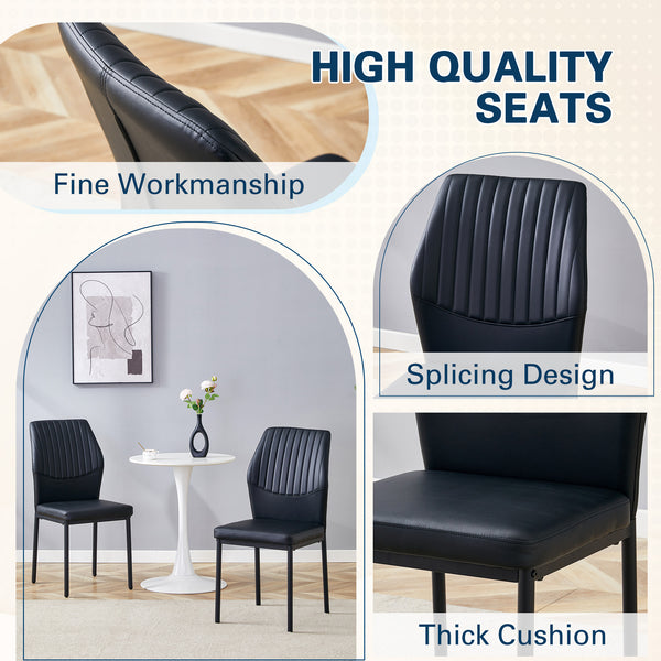 English Elm Luxury Black Dining Chairs Set Of 6 - Modern Ergonomic Pu Upholstered Chairs With Metal Legs W1151P282702