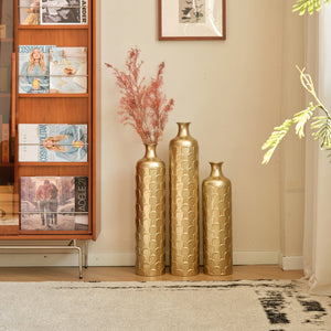 English Elm Floor Metal Vases Set Of 3 - Elegant Tall Decor With White And Gold Accents For Modern Interiors W2796P237520
