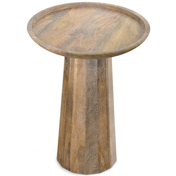 English Elm Dayton Handcrafted Wooden Accent Table with Sculptural Textured Finish — Multipurpose End or Side Table Light Brown B136P158437