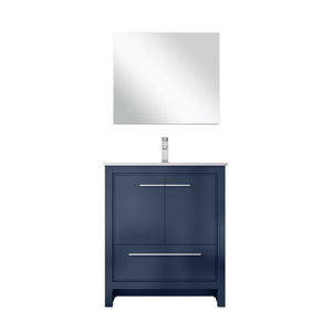 English Elm Navy Blue Bath Vanity With Cultured Marble Top, Chrome Faucet & 28-Inch Mirror For Small Spaces B2731S02047