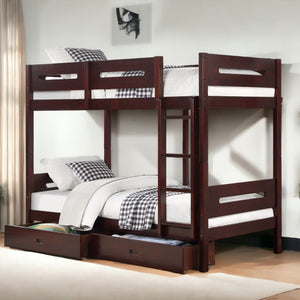 English Elm Espresso Twin/Twin Bunk Bed Platform with 14+14 Slat Support, Easy Knock-Down Assembly, Durable Finish B062S00578