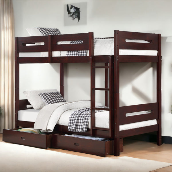 English Elm Espresso Twin/Twin Bunk Bed Platform with 14+14 Slat Support, Easy Knock-Down Assembly, Durable Finish B062S00578