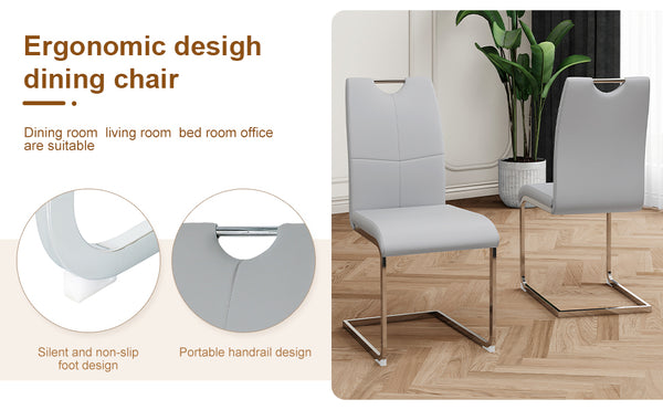 English Elm Modern Faux Leather Dining Side Chairs with Chrome Legs Ergonomic Set of 2 Grey+Silver W210127288