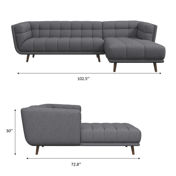 English Elm Ashcroft Furniture - Addison Right Sectional Sofa - Stylish Ash Grey Fabric Design With Comfort & Durability For Living Rooms B183S00147