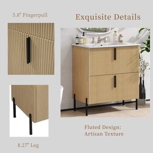 English Elm Christopher Knight Home® - 30" Bathroom Vanity With Ceramic Sink, Soft-Close Drawers & Elegant Fluted Design For Small Spaces N817P295761N