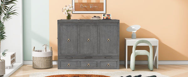 English Elm Queen Murphy Wall Bed with Pull Out Storage Drawer and Built in Usb Charging Gray LP000428AAE