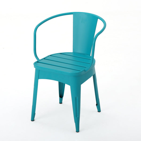 English Elm Colmar Outdoor Iron Bistro Set Powder Coated Slatted Armchairs Round Patio Table Teal 56558.00MCT