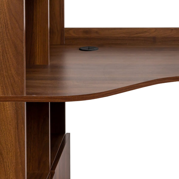 English Elm L-Shaped Corner Computer Desk with Hutch & Drawers, Space-Saving 2-in-1 Design and Ample Storage Walnut W331S00187