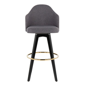 English Elm Fixed-height Swivel Barstools Upholstered Grey Fabric Black Wood Legs Kitchen Set of 2 Black+Gery B202S01865