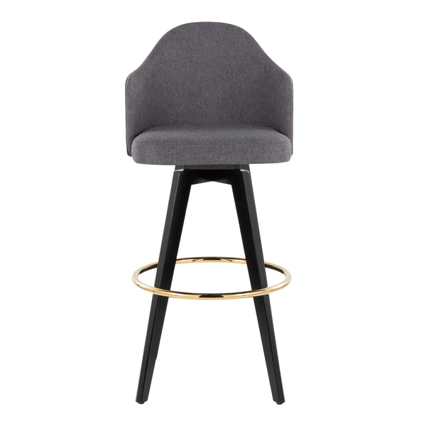 English Elm Fixed-height Swivel Barstools Upholstered Grey Fabric Black Wood Legs Kitchen Set of 2 Black+Gery B202S01865