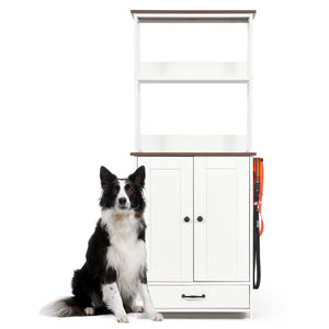 English Elm Pet Feeding Station with Hidden Pull-Out Drawers, Stainless Bowls, Adjustable Panel & Shelves for Storage W1687P271054