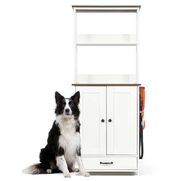 English Elm Pet Feeding Station with Hidden Pull-Out Drawers, Stainless Bowls, Adjustable Panel & Shelves for Storage W1687P271054