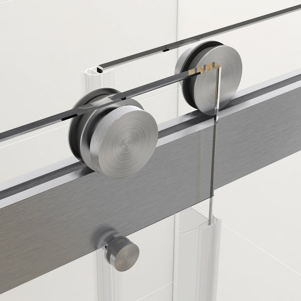 English Elm 56-60 in Frameless Bypass Tub Door Soft Close Tempered Glass Brushed Nickel Finish W1920P223237