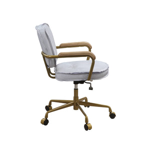 English Elm Siecross Vintage White Top Grain Leather Office Chair with 360° Swivel, Plush 3" Cushion, Casters B2726P255341