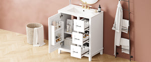 English Elm 30-inch Modern Bathroom Vanity with Ceramic Basin, Rubberwood Frame, Soft-Close Drawers & Organized Storage White N729P290689K