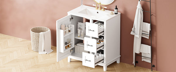 English Elm 30-inch Modern Bathroom Vanity with Ceramic Basin, Rubberwood Frame, Soft-Close Drawers & Organized Storage White N729P290689K