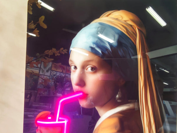 English Elm 16X10 Neon-Style Led Wall Art - Illuminated Girl With A Pearl Earring Acrylic Print For Modern Decor T3976P383254