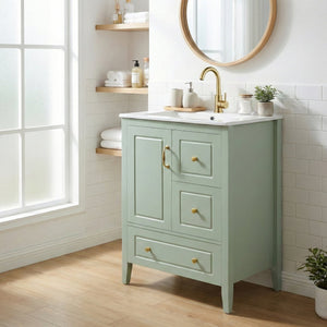 English Elm [video] 24 Inch Farmhouse Bathroom Vanity with Sink Pine Wood Mdf Soft Close Storage N759P415299G