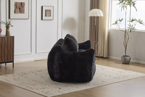 English Elm Giant Ultra Soft Fluffy Loveseat Bean Bag Sofa for Adults, Oversized Shredded Foam Couch with Pillows Black W3723P353894