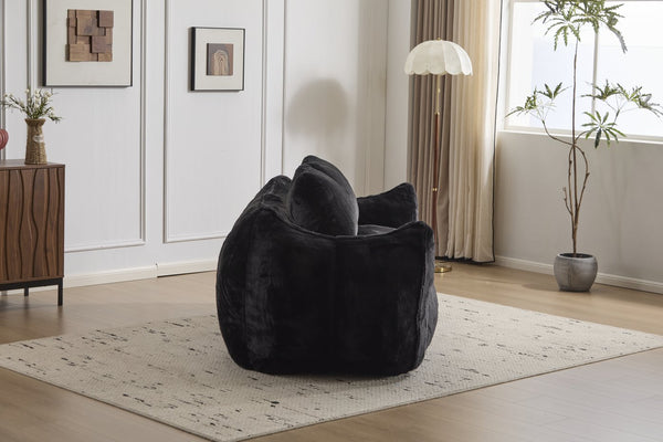 English Elm Giant Ultra Soft Fluffy Loveseat Bean Bag Sofa for Adults, Oversized Shredded Foam Couch with Pillows Black W3723P353894