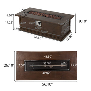 English Elm 56" Outdoor Rectangular Propane Fire Pit 50000 Btu Mgo Concrete Wood Grain Patio 57570.00BRN-50K